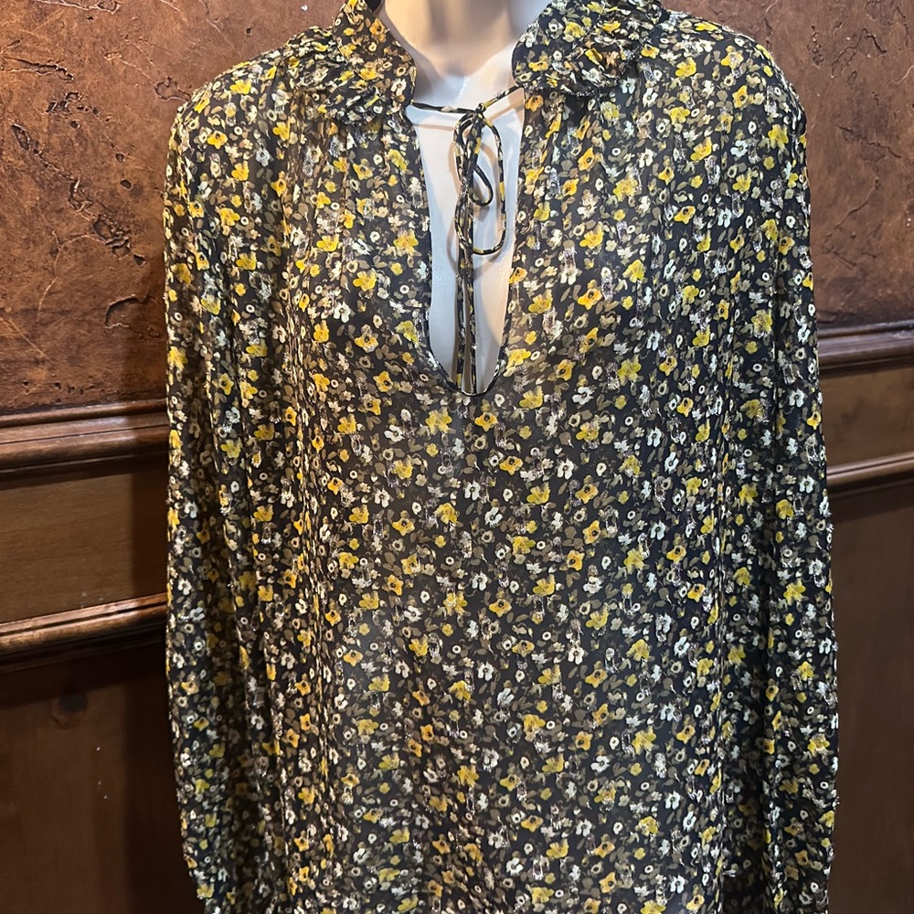 NWT SIZE 1/US S OVERSIZED The Kooples Black and Yellow Floral Blouse - Picture 3 of 13